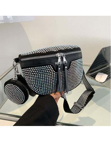 Fashion Rhinestone PU Leather Waist Bag